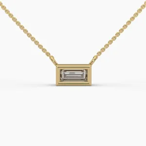 0.5ctw Baguette Lab Grown Diamond Bezel Pendant Necklace | 14k Gold