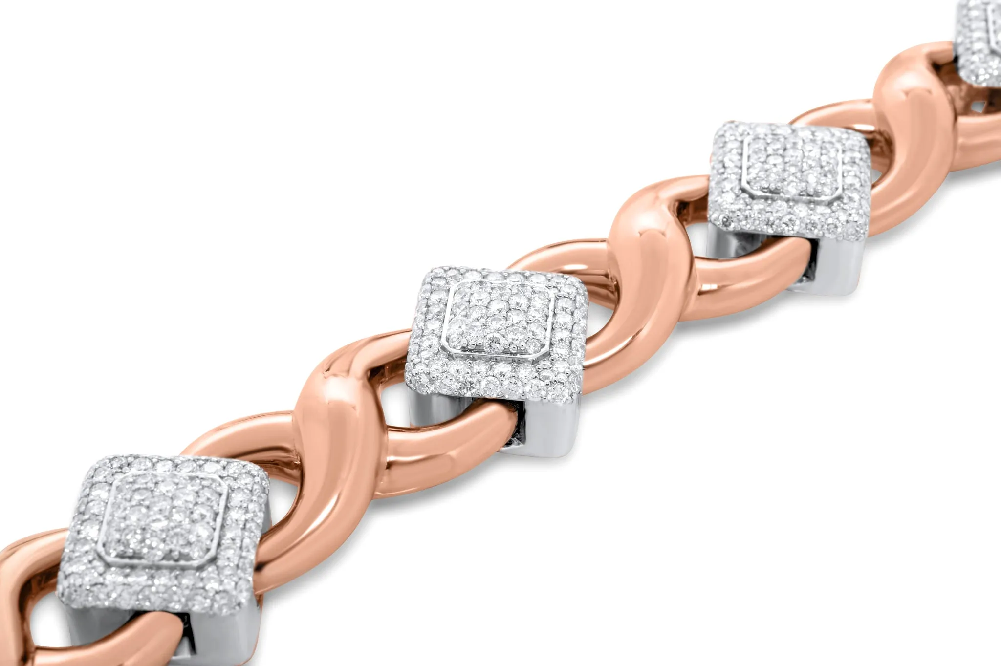 10k Rose & White Gold Square Infinity Link Asscher Diamond Bracelet 8.91 ctw