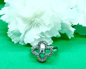 14K White Gold Diamond "Clover" Ring