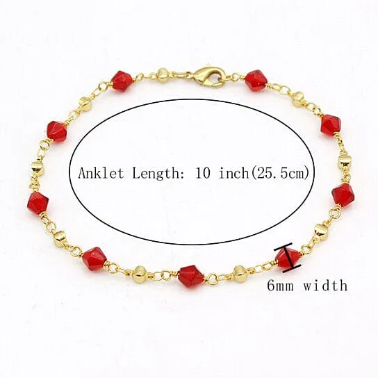 18k Gold Filled High Polish Finish Red Crystal Ankle Bracelet