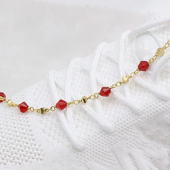 18k Gold Filled High Polish Finish Red Crystal Ankle Bracelet