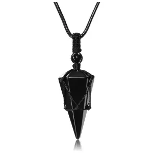 6 Facet Natural Healing Crystal Pointed Pendant Necklace | Jovivi