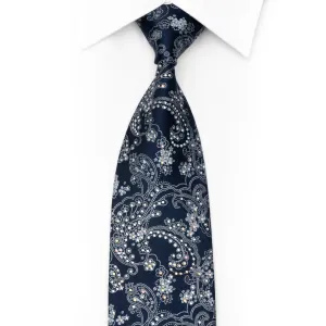 Acanthus On Dark Blue Rhinestone Tie With Gold Sparkles