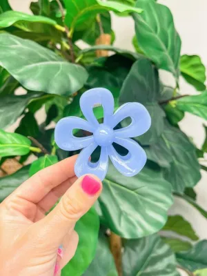 Acrylic Open Flower Hair Clip - Blue