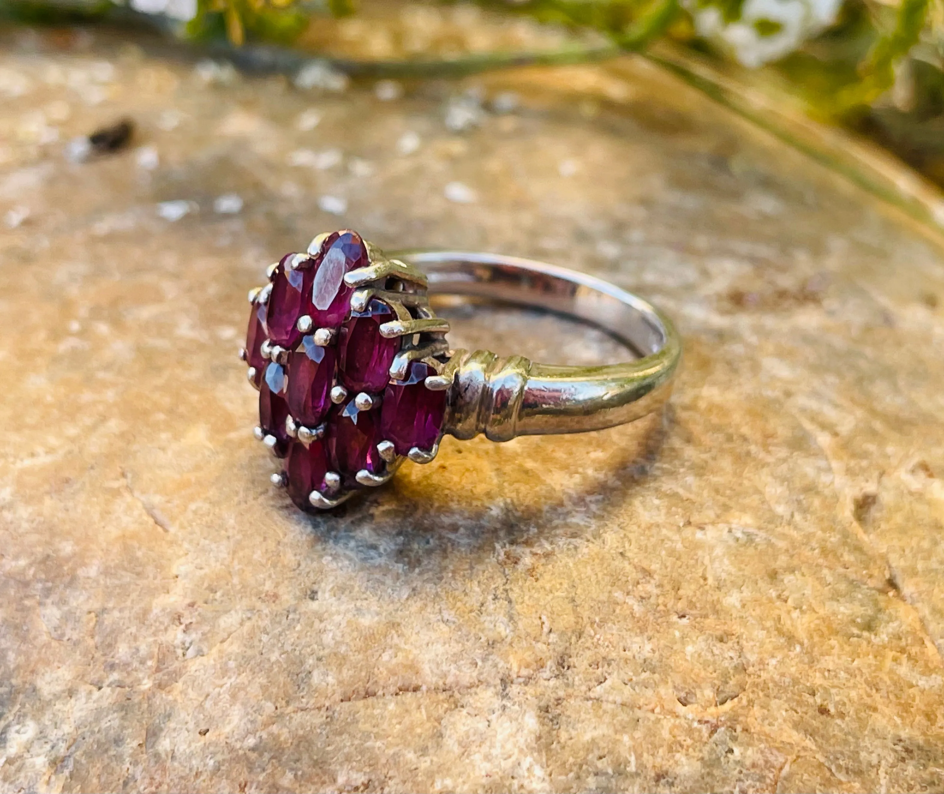 Art Deco Sterling Silver Purple Red Pink Garnet or Spinel Gemstone Ring Size 7