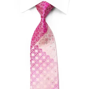 Avalon Rhinestone Silk Necktie Purple Cartouche On Pink With Sparkles