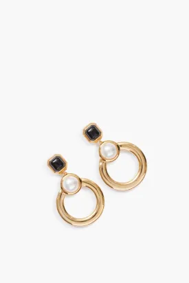 Bezel Pearl Hoop Earrings