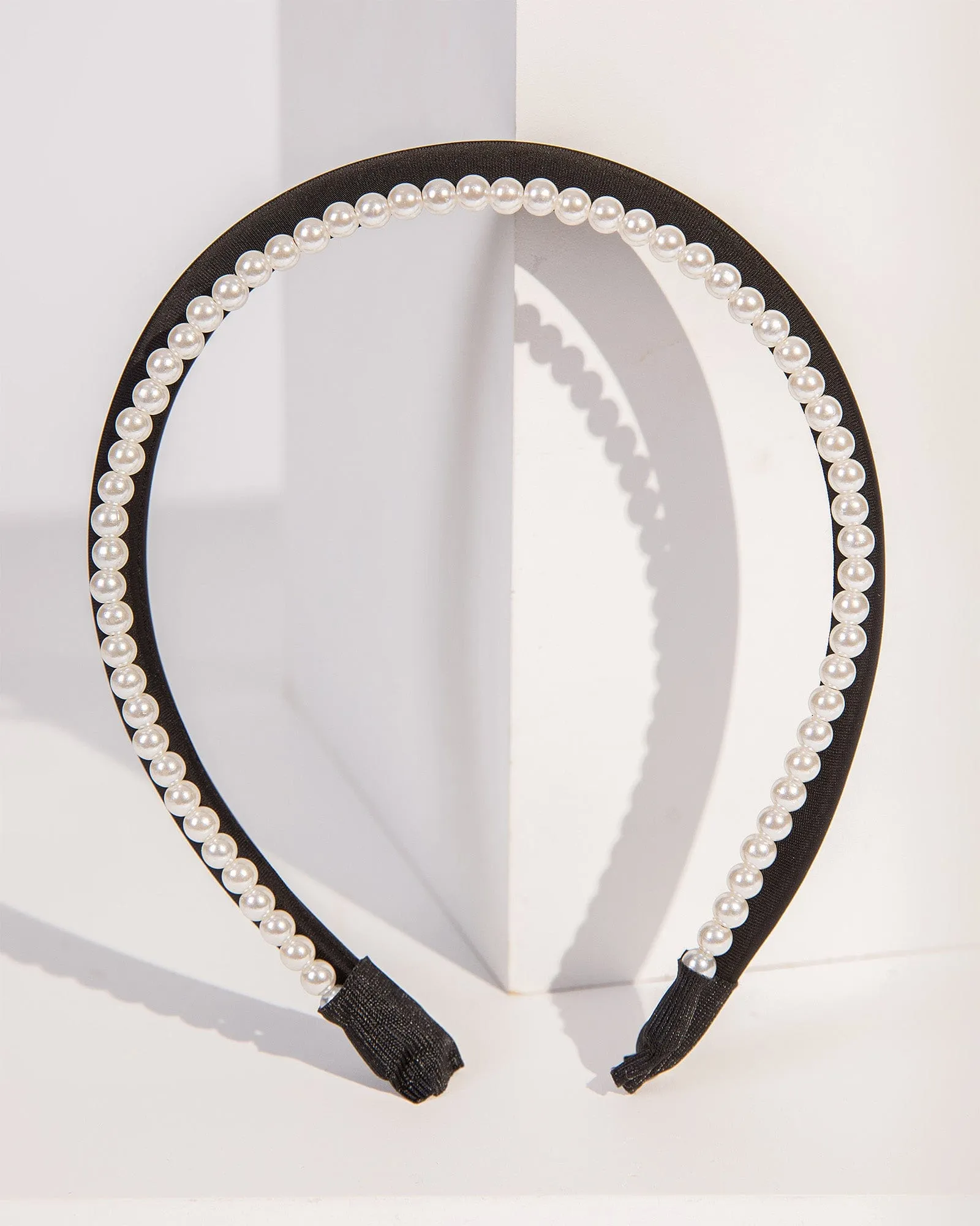 Black Fabric And Pearl Open Headband