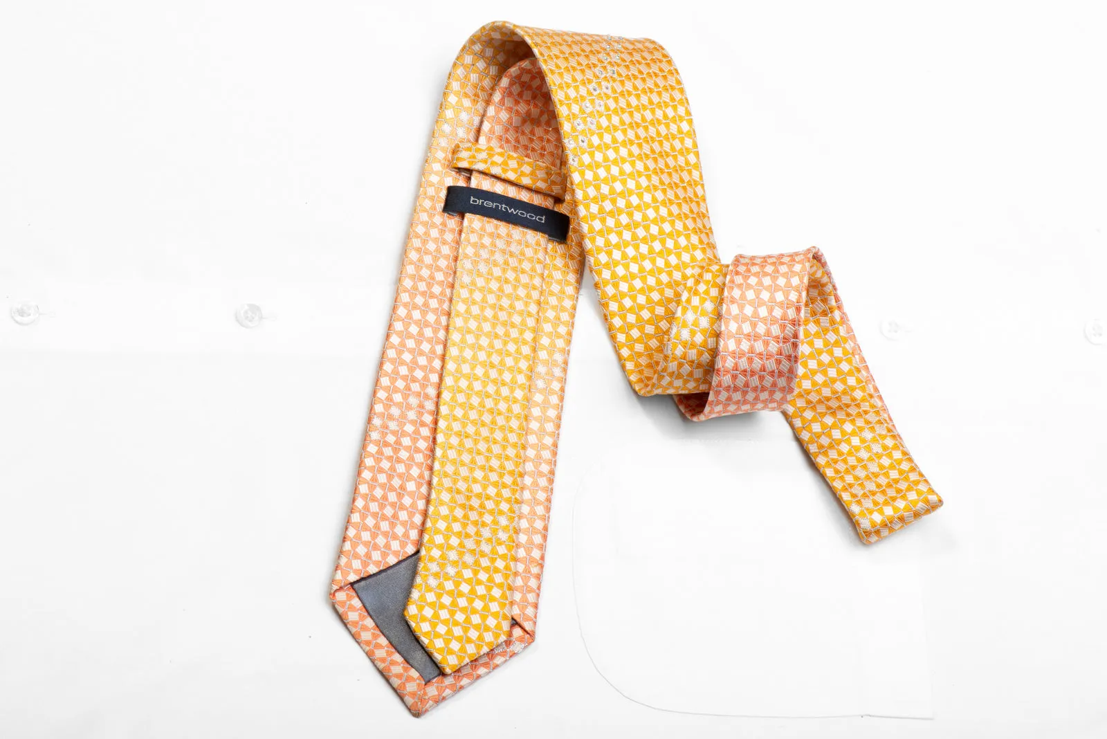 Brentwood Rhinestone Silk Necktie Orange Yellow Geometric With Sparkles