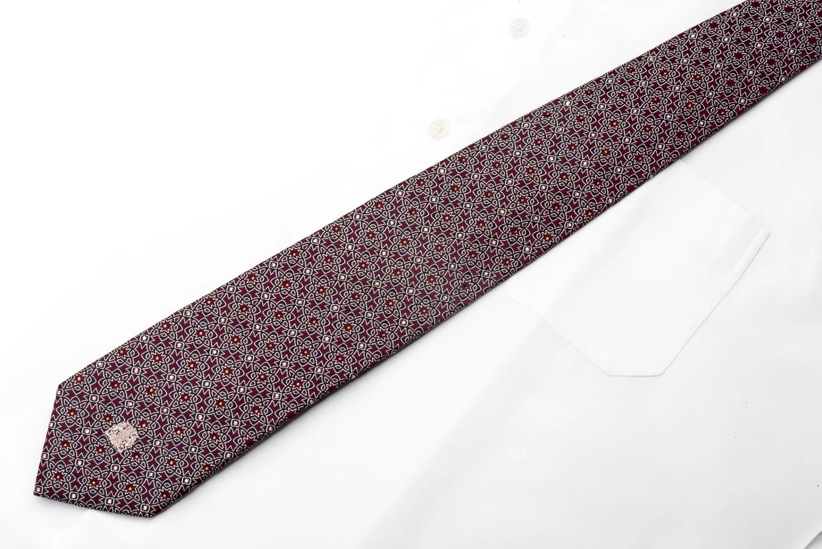 Cabrini Men's Crystal Tie Arabesque On Burgundy Sparkling With Rhinestones