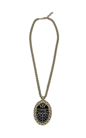 Chanel Black Rhinestone Egyptian Scarab Necklace