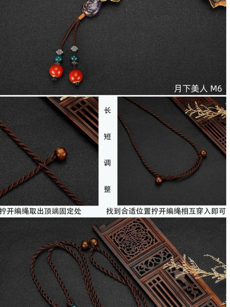 Chinese Aesthetic Ethnic Style Chain Women's Retro Hand-woven Chinese Style Ceramic Necklace Pendant