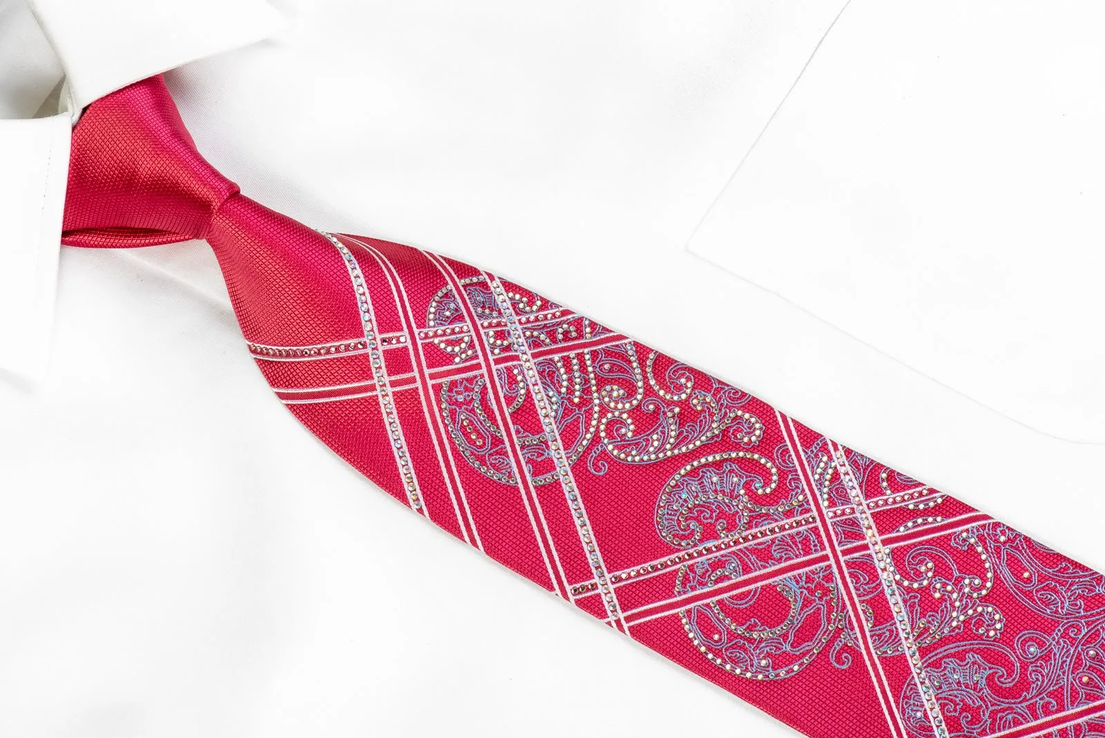 Christian Lacroix Rhinestone Tie Stripes & Paisley On Pink