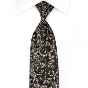 Daks Men's Crystal Silk Tie Gold Paisley Floral On Black With Gold Sparkles