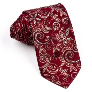 Daks Silk Neck Tie Floral Design On Burgundy With Rhinestones