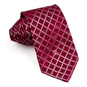 Daks Woven Silk Neck Tie Checks On Burgundy With Silver Sparkles 3 1/2 Inch