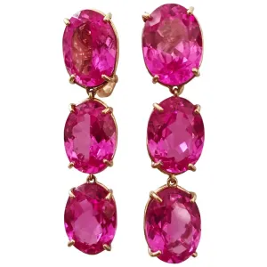 Elegant Three-Stone Drop Earrings with Pink Topaz