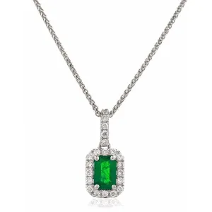 Emerald Diamond Halo Pendant