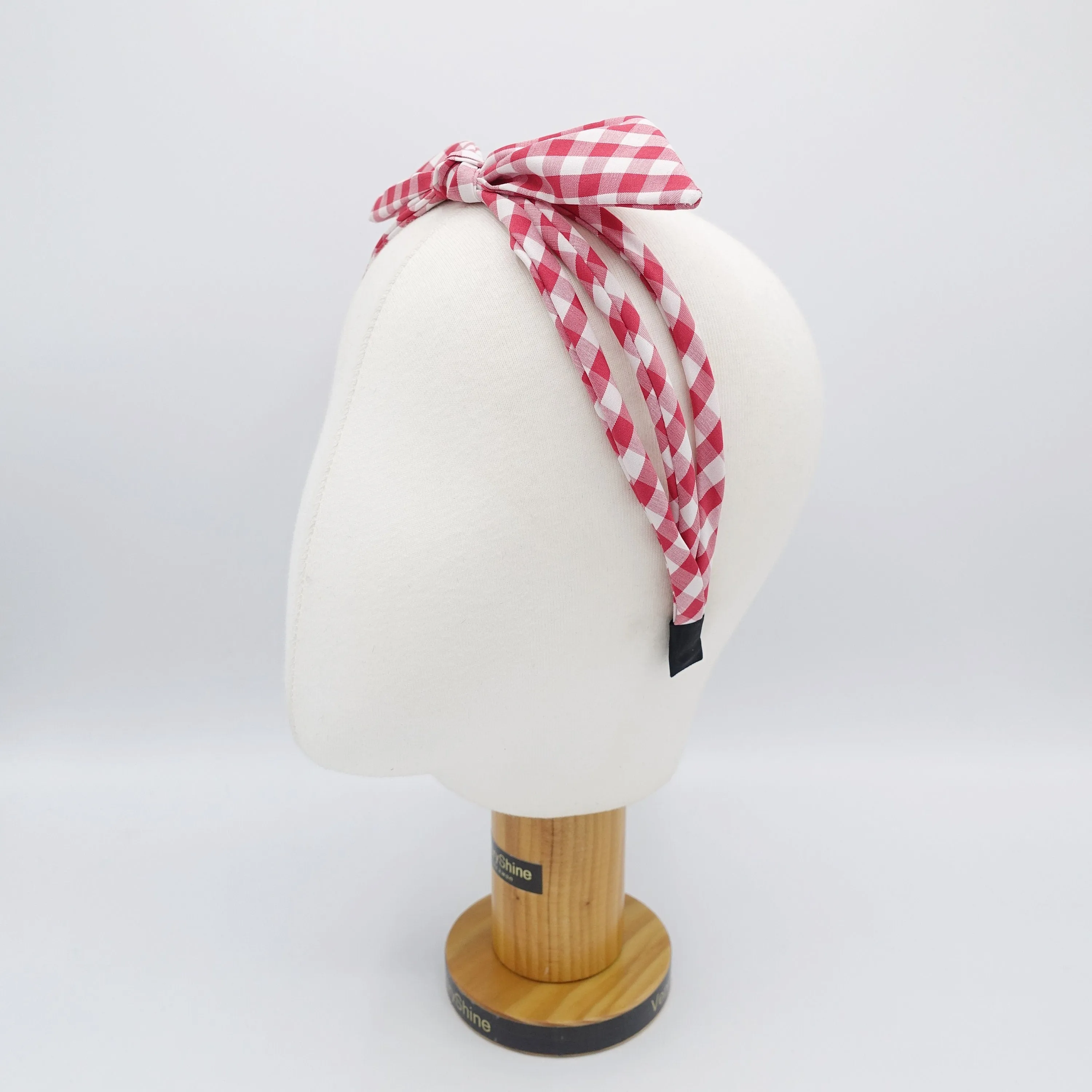 gingham check headband triple strand bow knot thin hairband women hair accessory