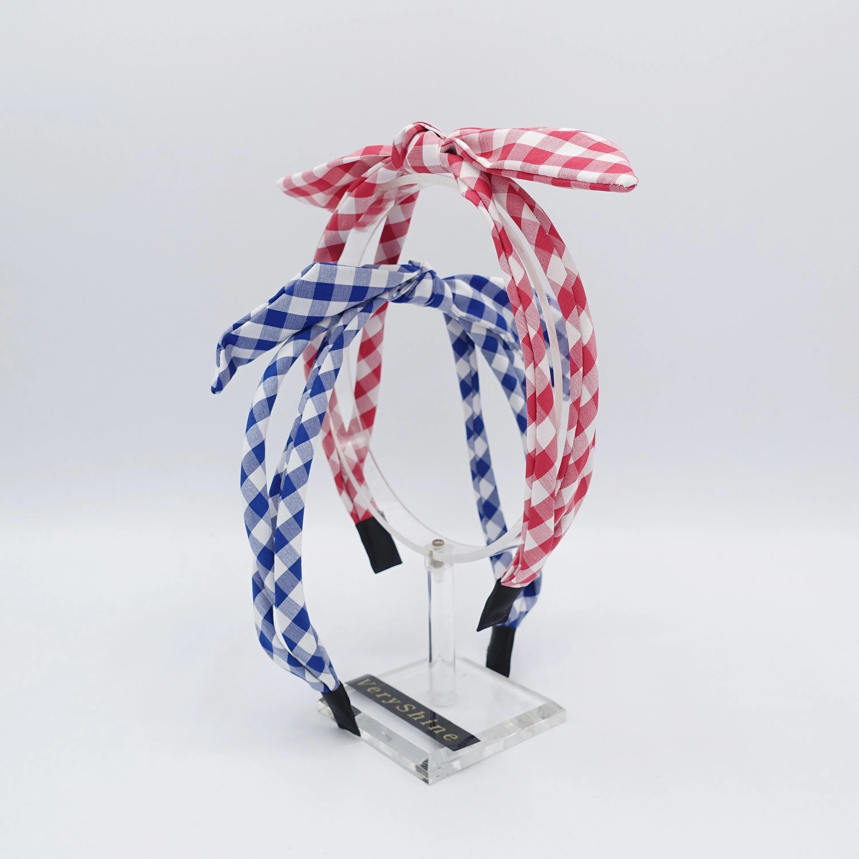 gingham check headband triple strand bow knot thin hairband women hair accessory