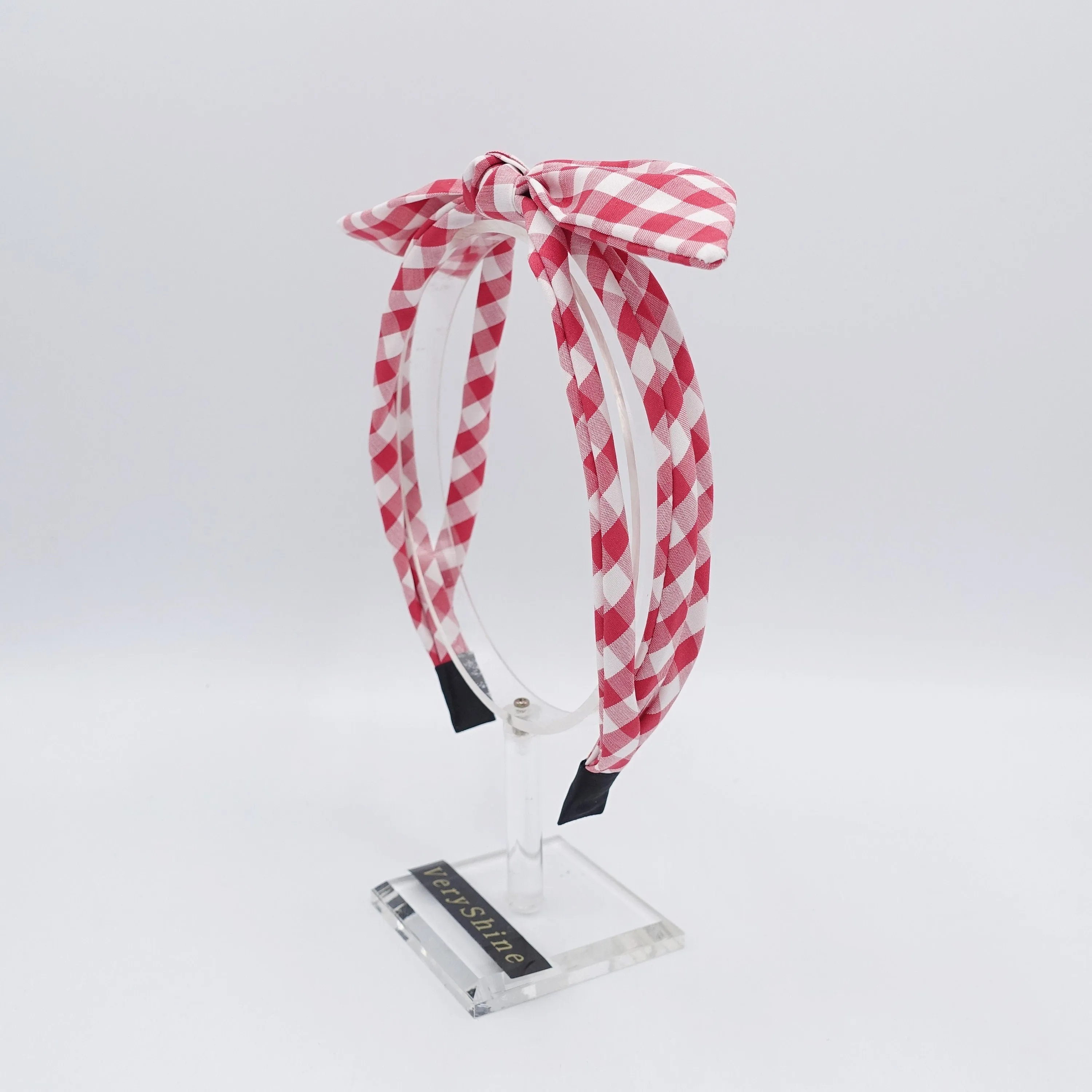 gingham check headband triple strand bow knot thin hairband women hair accessory