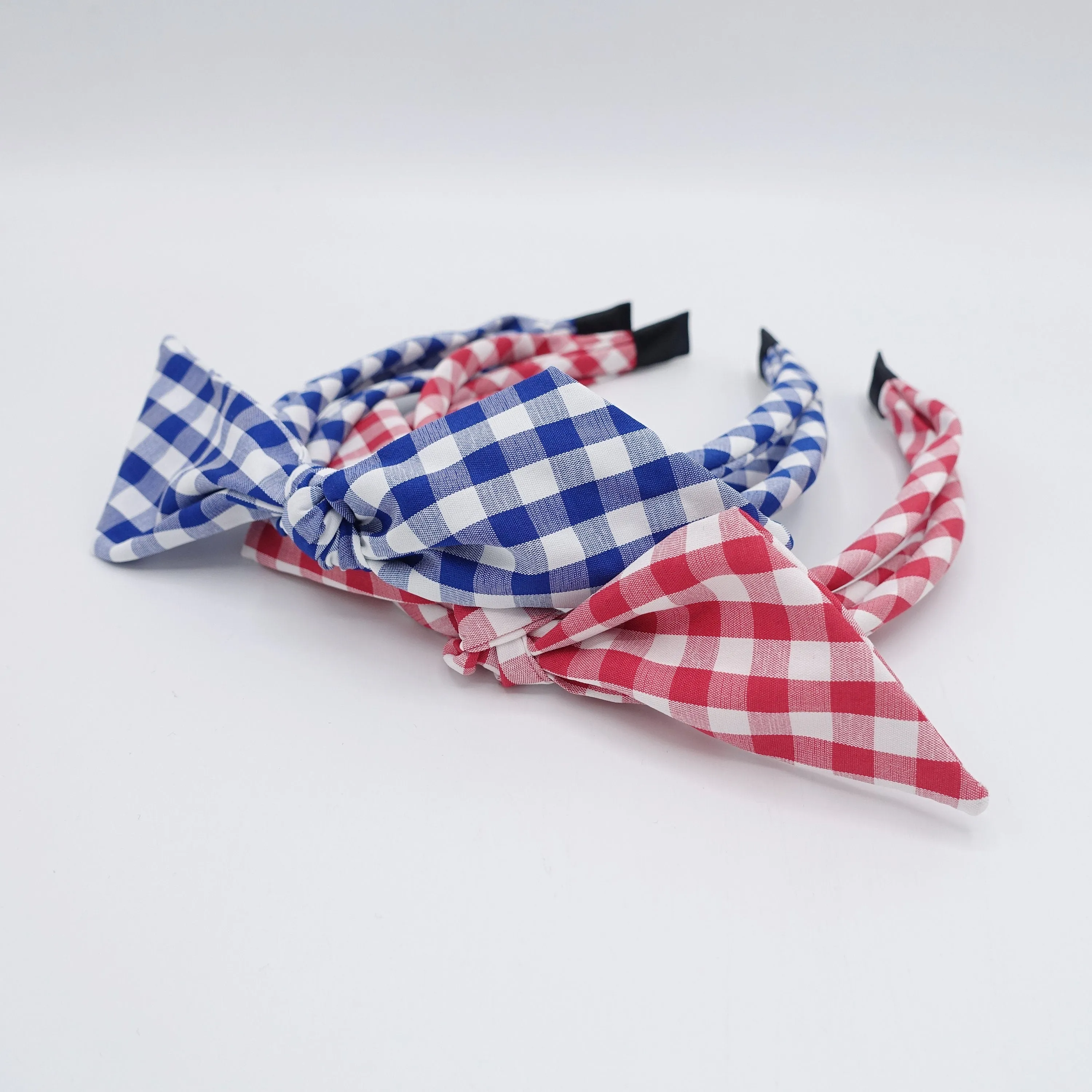 gingham check headband triple strand bow knot thin hairband women hair accessory