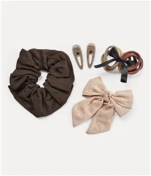 Girl's 12 Piece Hair Decoration - Dark Brown/Rose