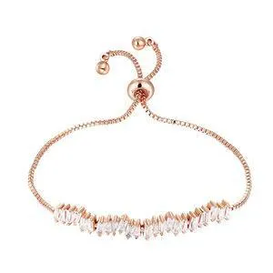 Gold Cubic Zirconia Tennis Bracelet with  Adjustable Spring Clasp