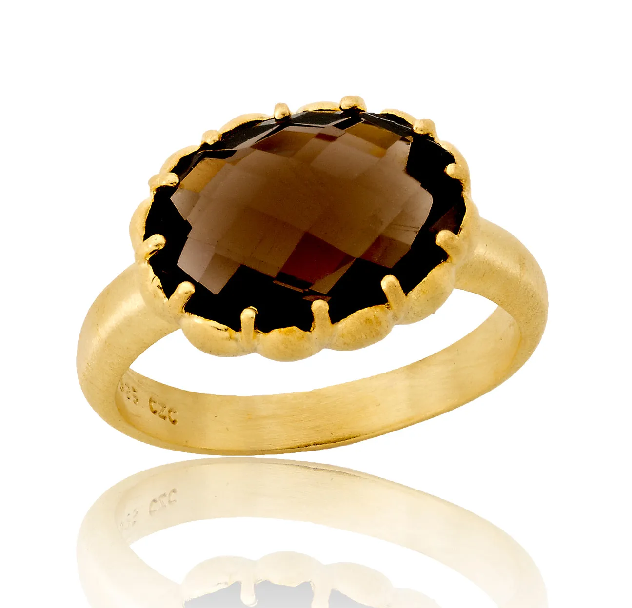 Gold Plated Smokey Cubic Zirconia Oval Ring