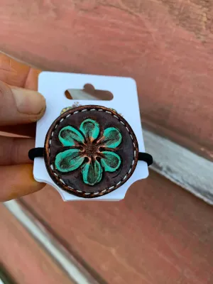 Hand Tooled Leather Hair-Tie with Daisy Center