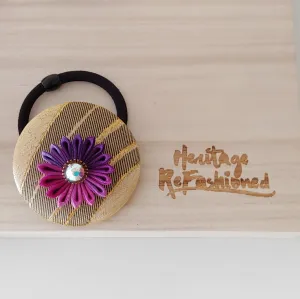 Kimono Silk Flower Hair Tie | Chrysanthemum purple & gold