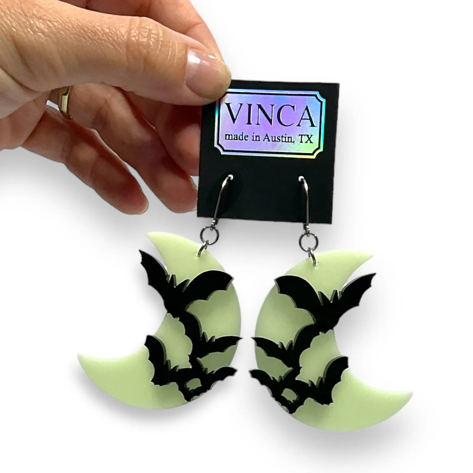 Last Chance! Bat's Amore - Moon and Bat Dangle Earrings (GLOWS!)