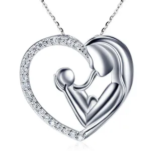 Mother Child Necklace White Gold with Cubic Zirconia