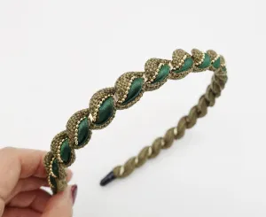 multi fabric  spiral wrap headband golden chain embellished hairband women hair accessory