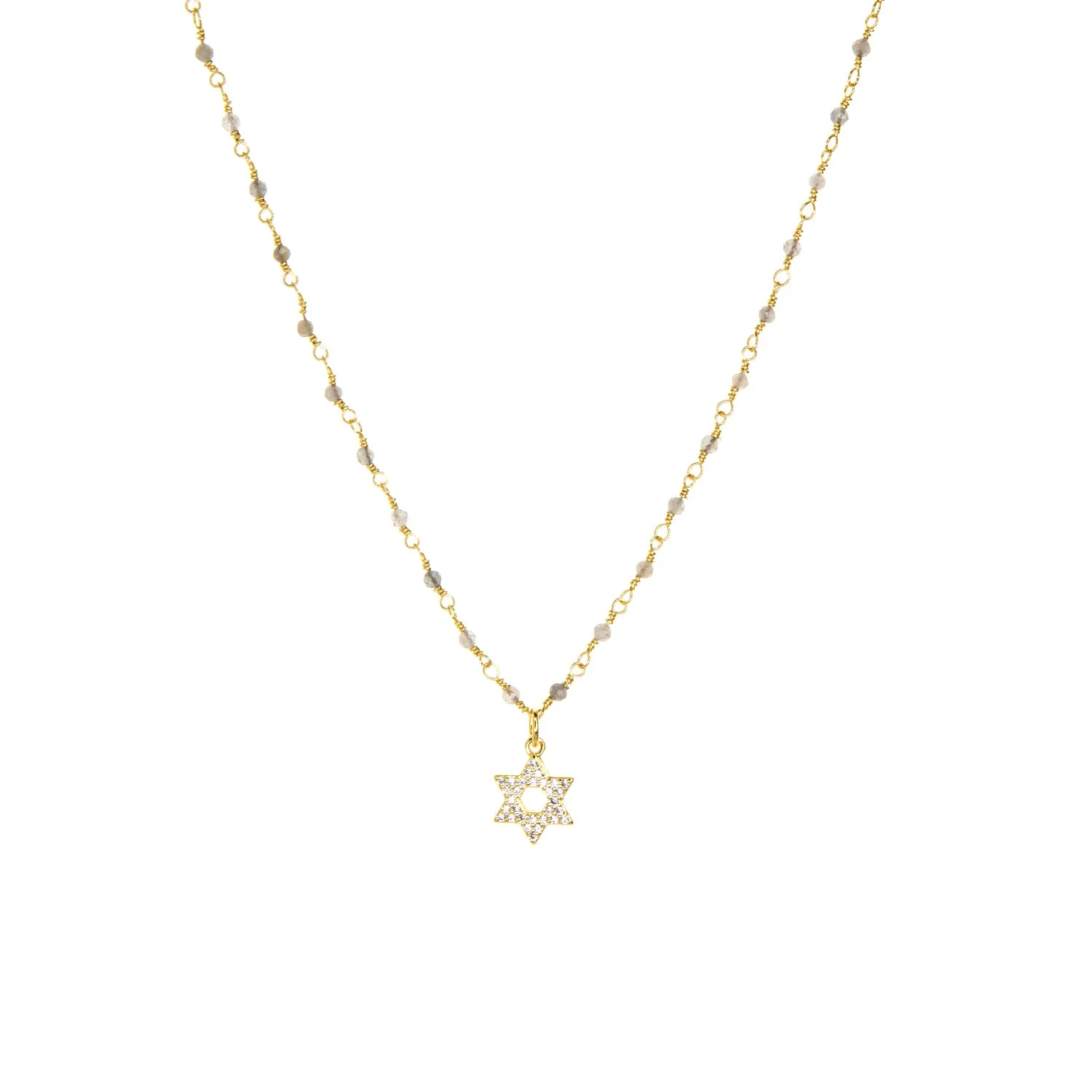 natural stone necklace with cz Star of David charm