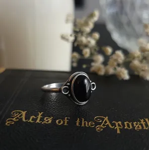 Nox - Black Agate Ornate Ring - Sterling Silver Ring