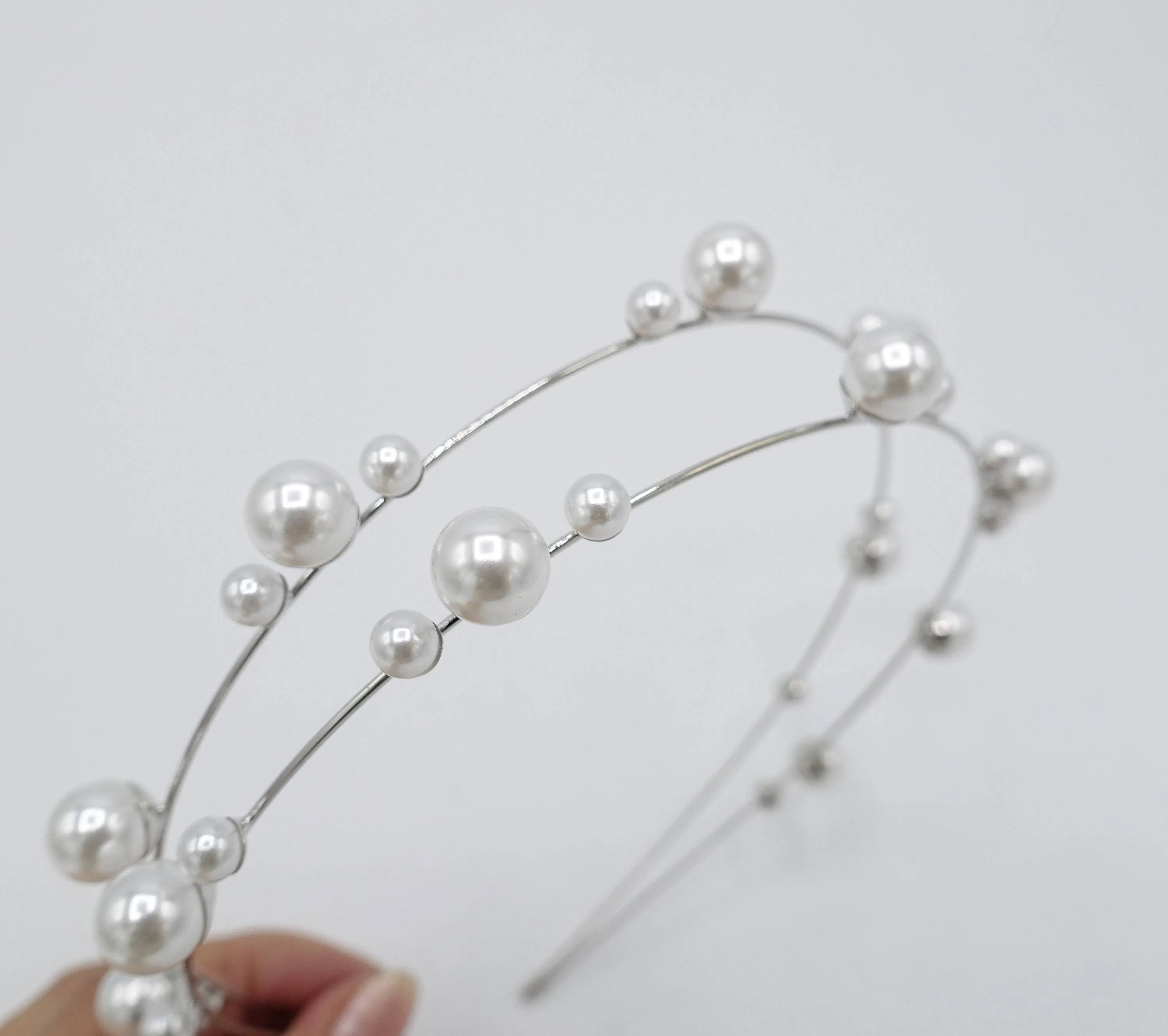 pearl double strand headband thin metal headband for women