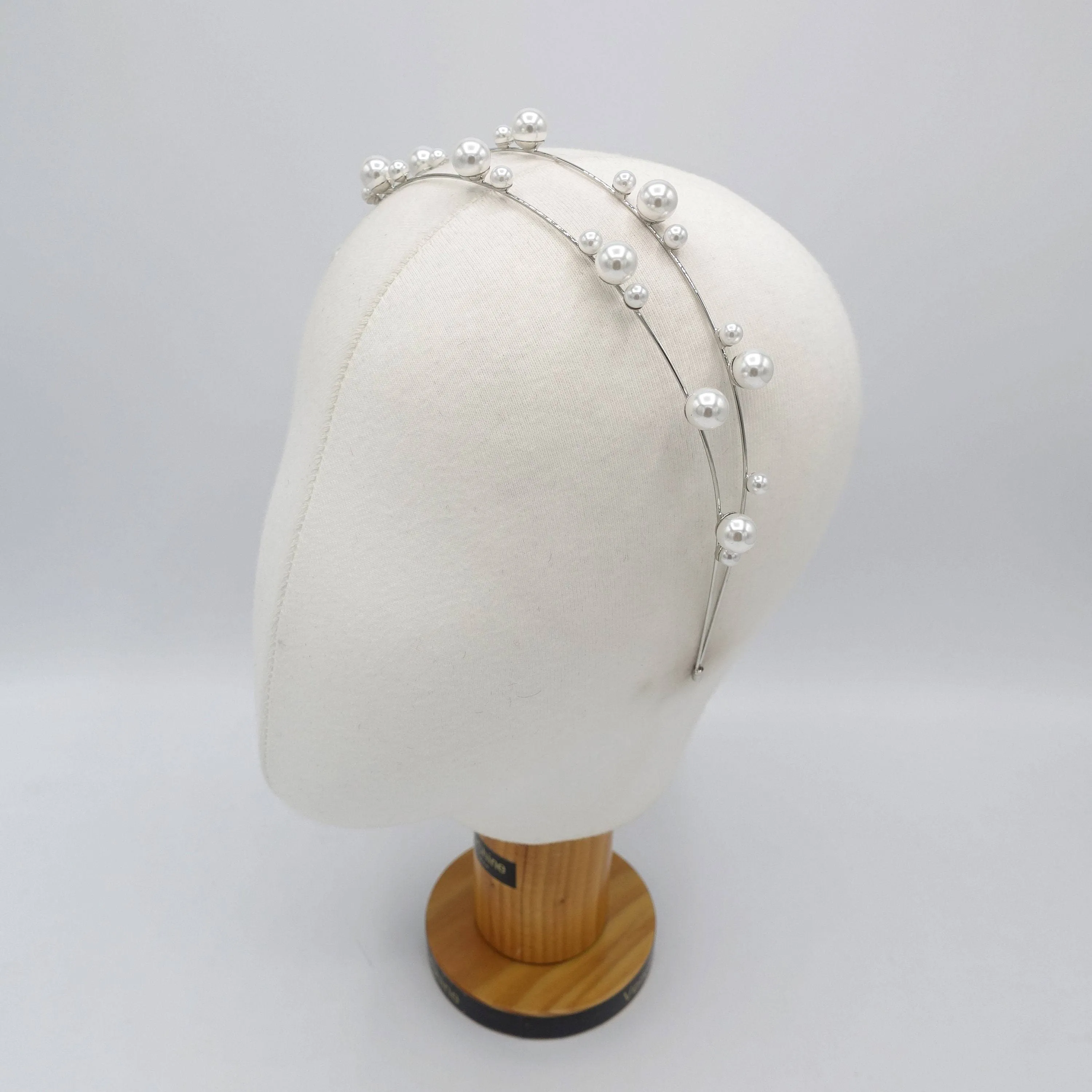 pearl double strand headband thin metal headband for women