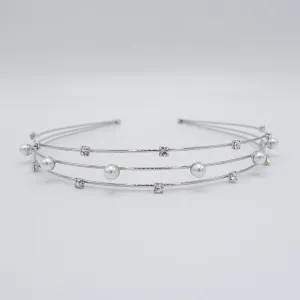 pearl triple headband thin metal rhinestone hairband for women