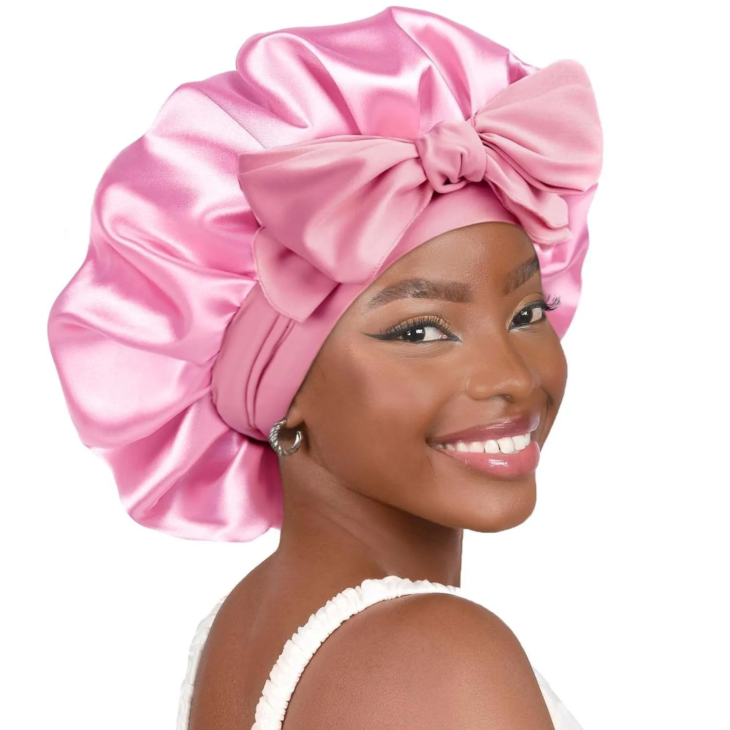 PHAMILY Satin Silk Bonnet with Tie Band