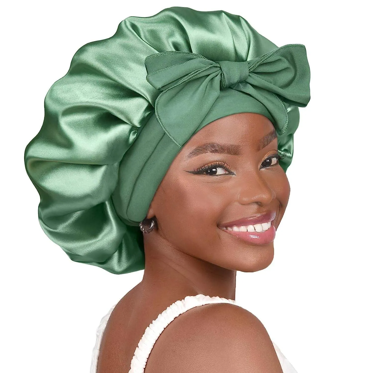 PHAMILY Satin Silk Bonnet with Tie Band