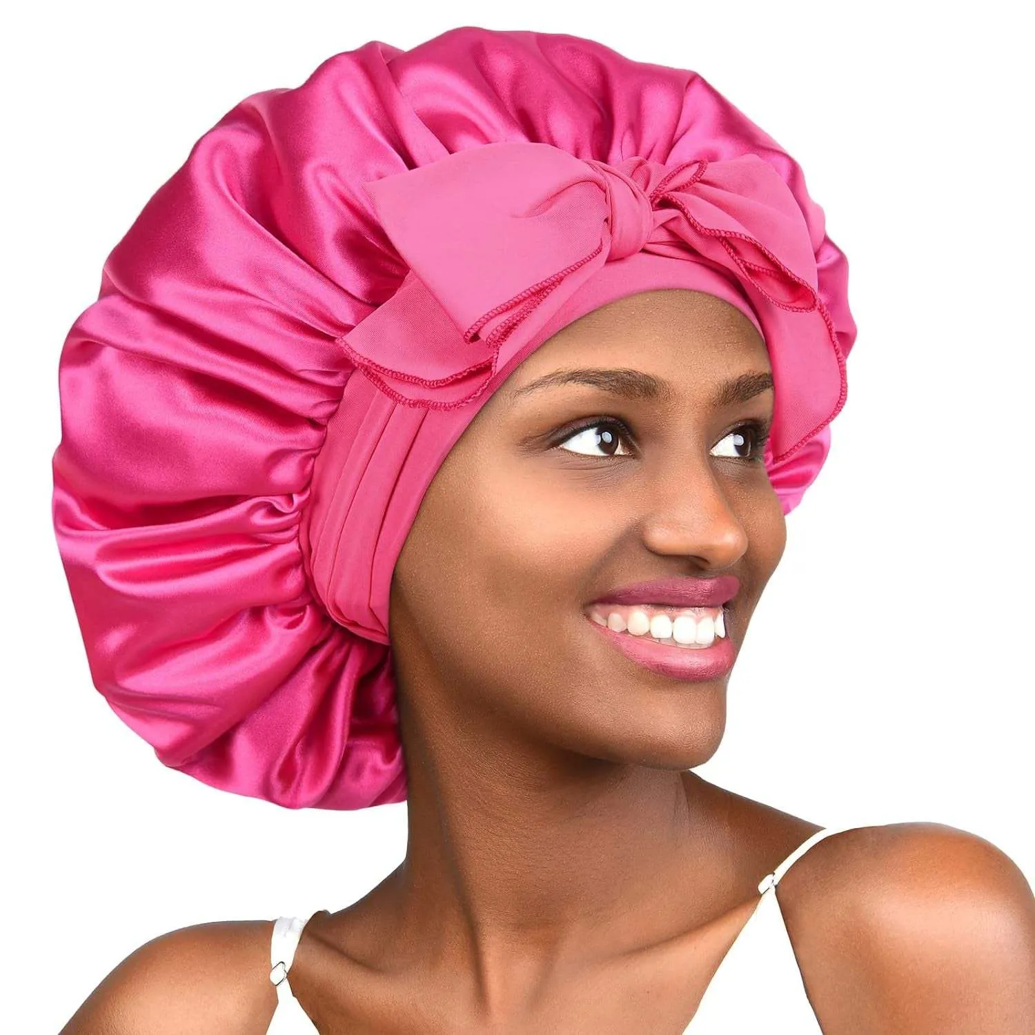 PHAMILY Satin Silk Bonnet with Tie Band