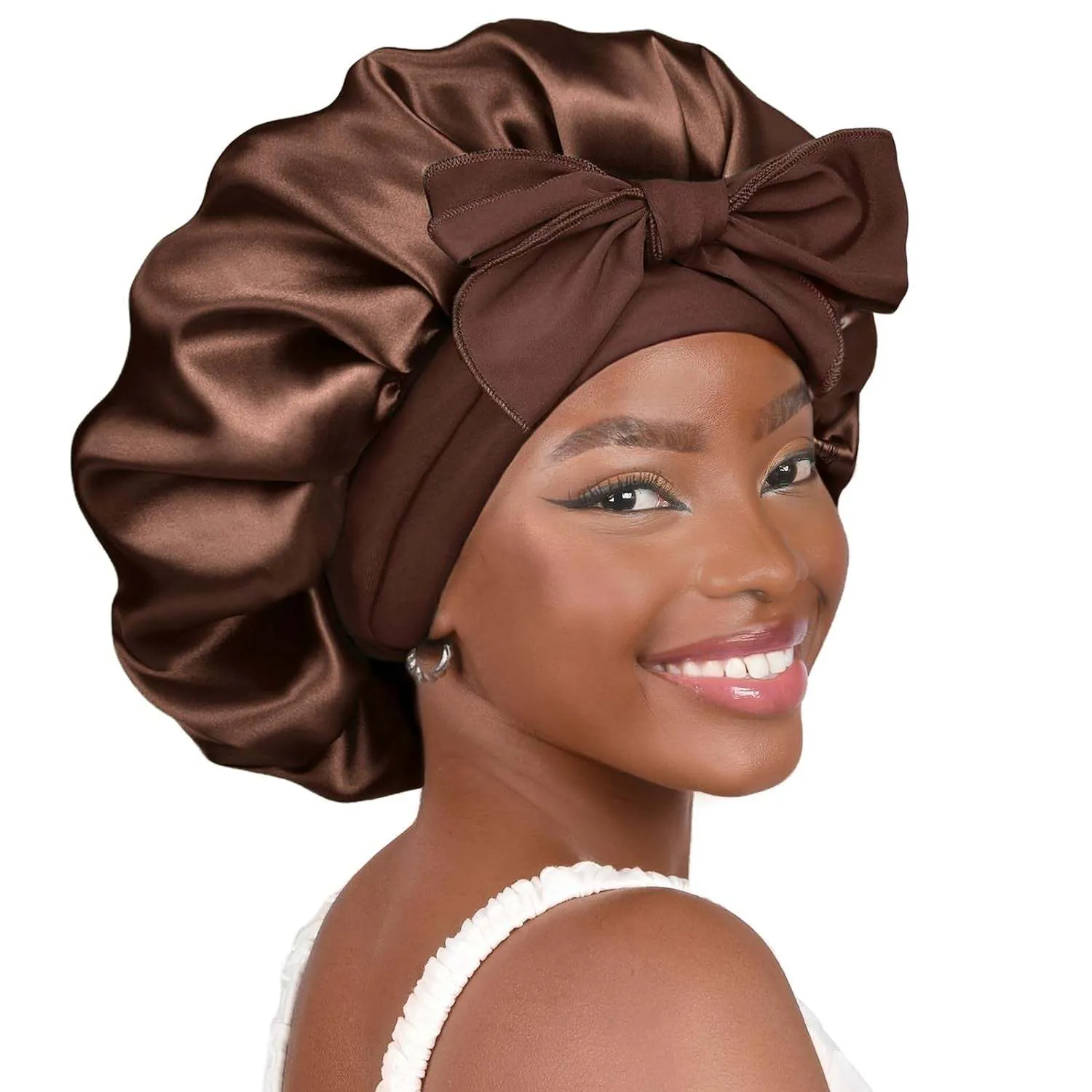 PHAMILY Satin Silk Bonnet with Tie Band