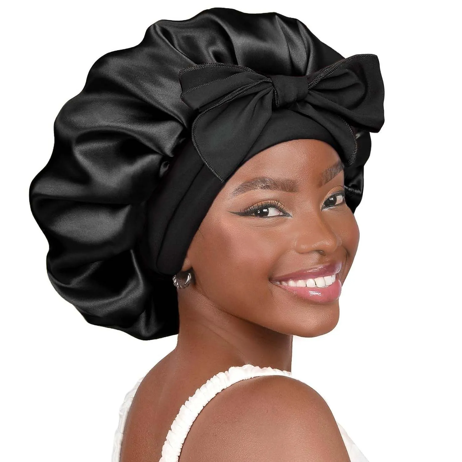 PHAMILY Satin Silk Bonnet with Tie Band