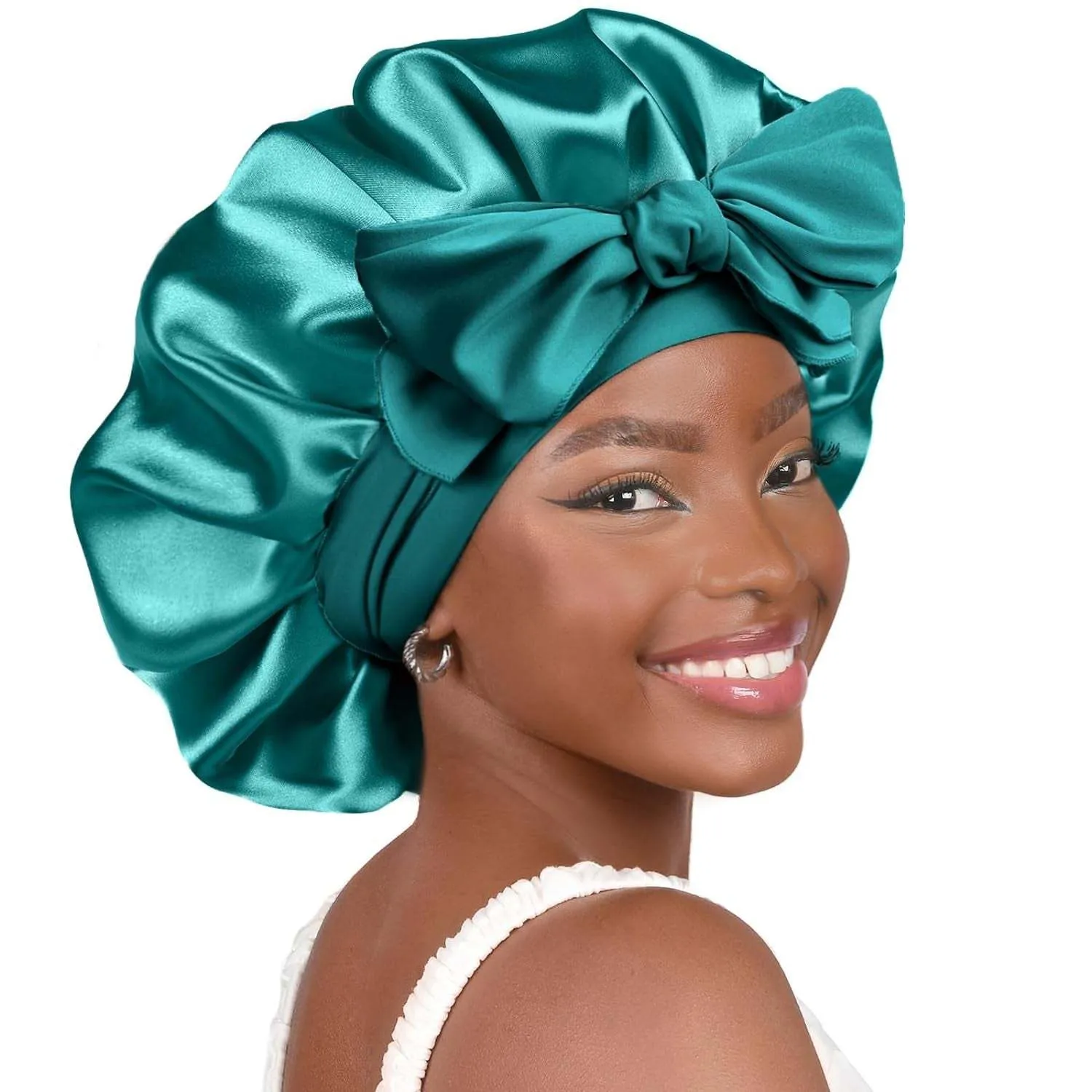 PHAMILY Satin Silk Bonnet with Tie Band