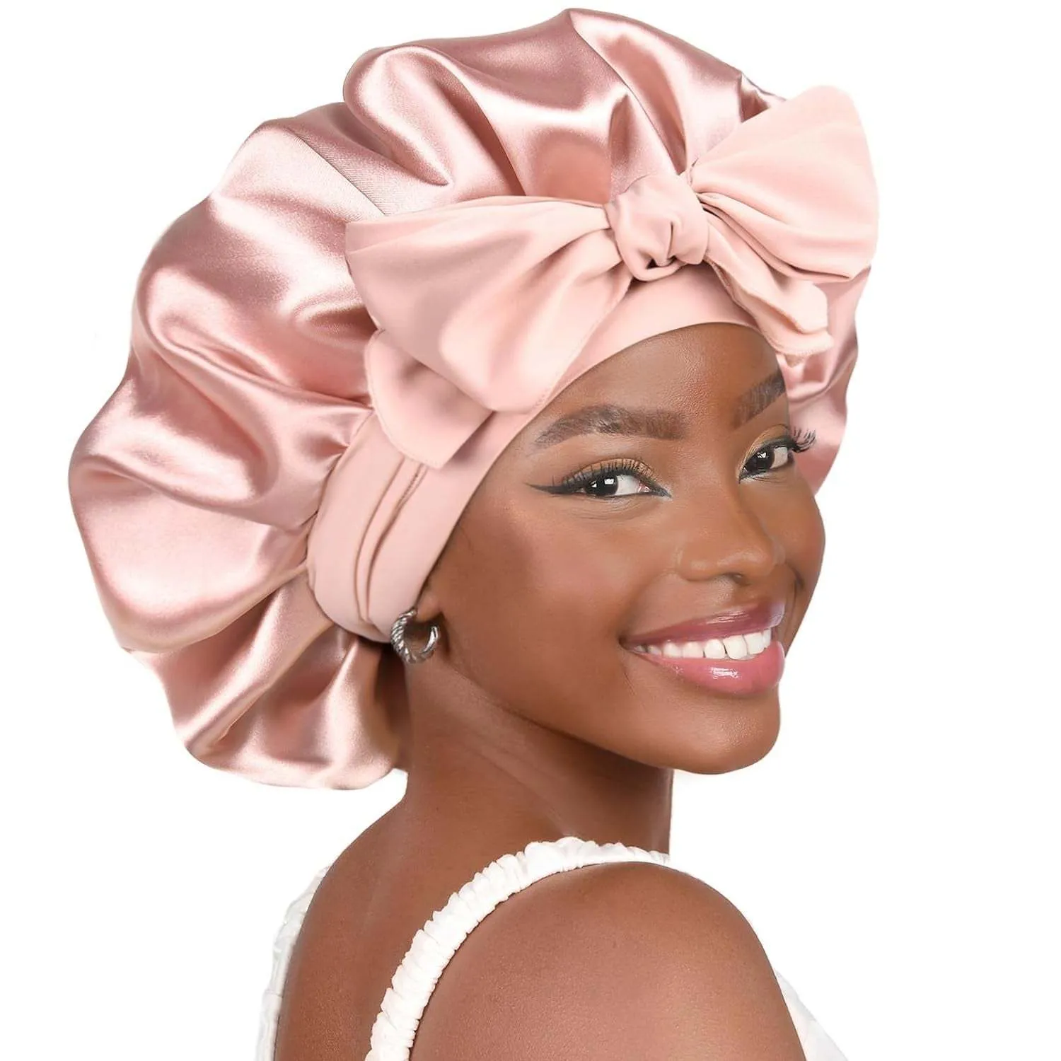 PHAMILY Satin Silk Bonnet with Tie Band