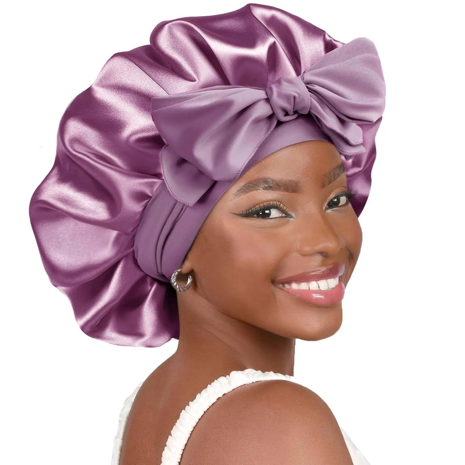 PHAMILY Satin Silk Bonnet with Tie Band