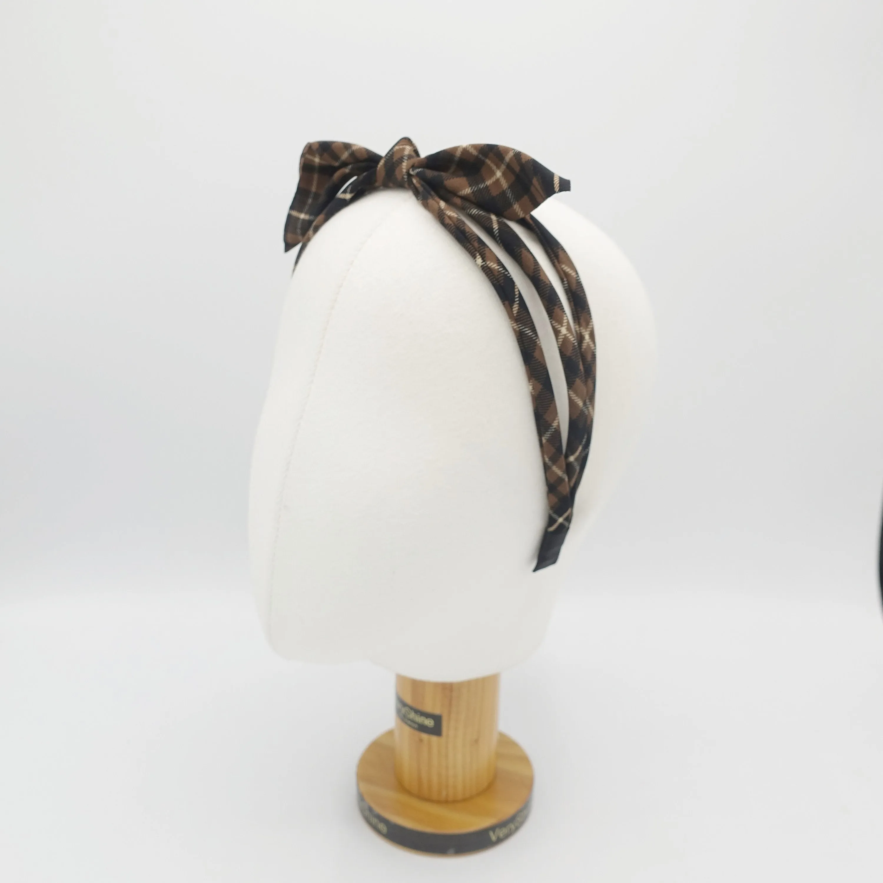 plaid check bow knot headband triple strand headband thin hairband for women