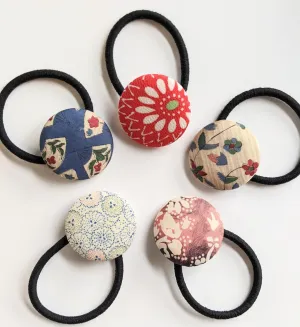 Silk Covered Button hair tie (Flower 5 variations)