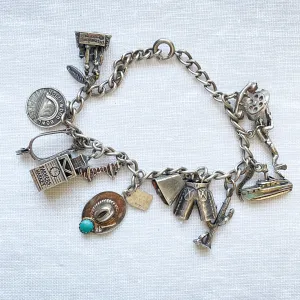 SOLD Vintage California/Southwest Charm Bracelet, Sterling Silver Tourist Souvenir Bracelet, 13 Charms 39 G